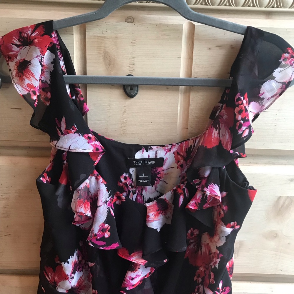 Black & Floral Cap Sleeve A-line Dress